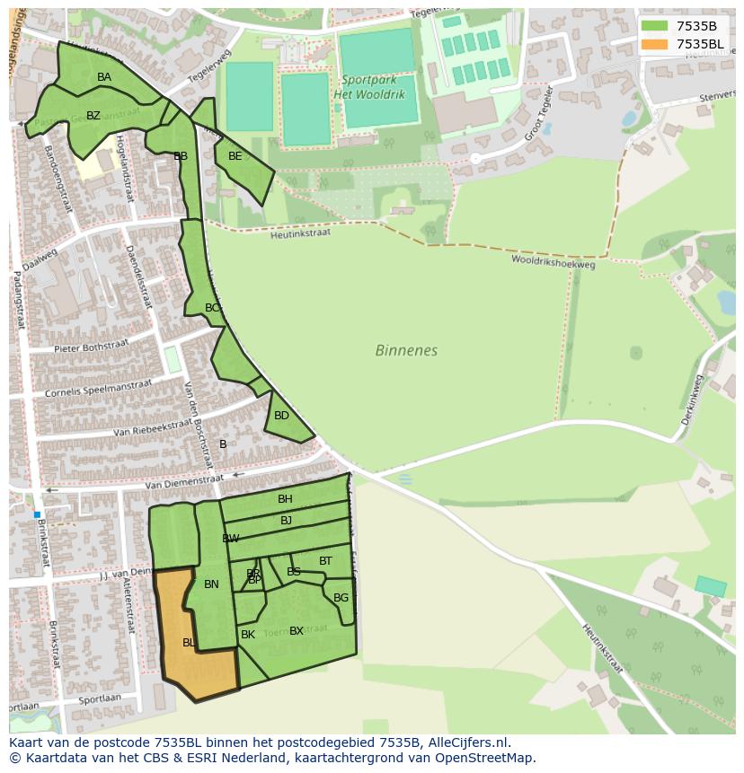 Afbeelding van het postcodegebied 7535 BL op de kaart.