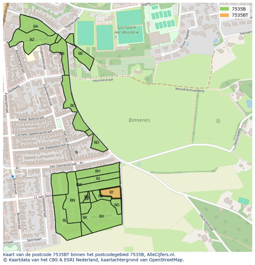 Afbeelding van het postcodegebied 7535 BT op de kaart.