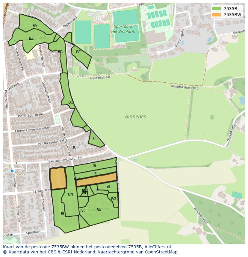 Afbeelding van het postcodegebied 7535 BW op de kaart.