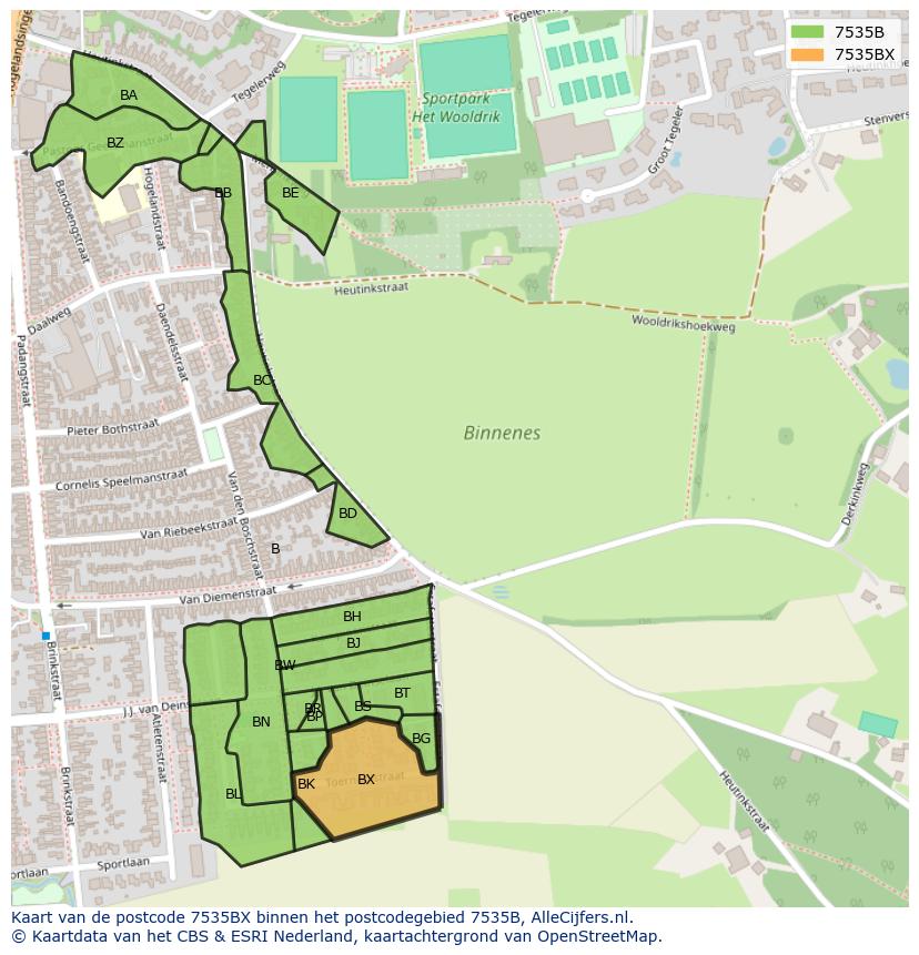 Afbeelding van het postcodegebied 7535 BX op de kaart.
