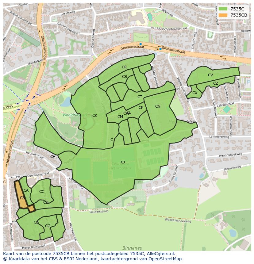 Afbeelding van het postcodegebied 7535 CB op de kaart.