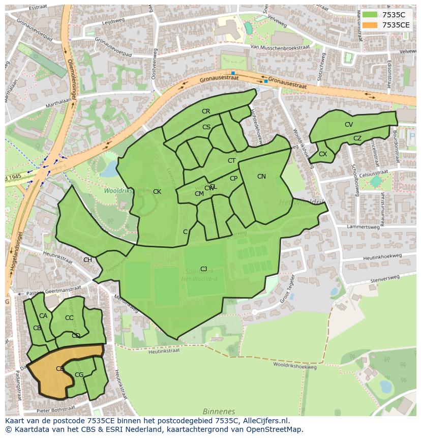 Afbeelding van het postcodegebied 7535 CE op de kaart.