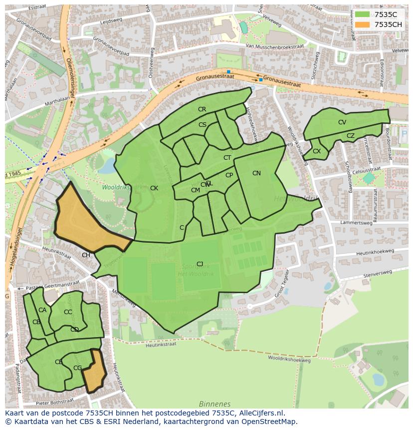 Afbeelding van het postcodegebied 7535 CH op de kaart.