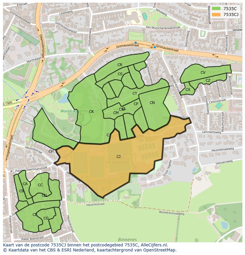 Afbeelding van het postcodegebied 7535 CJ op de kaart.