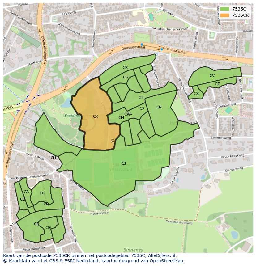 Afbeelding van het postcodegebied 7535 CK op de kaart.