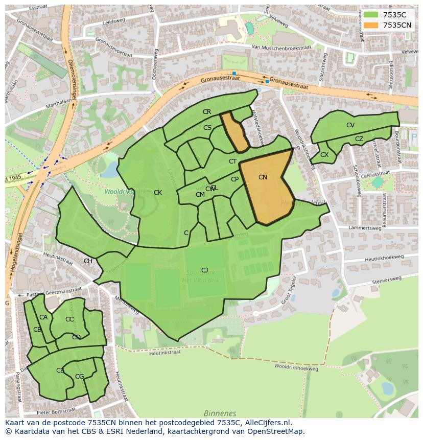 Afbeelding van het postcodegebied 7535 CN op de kaart.