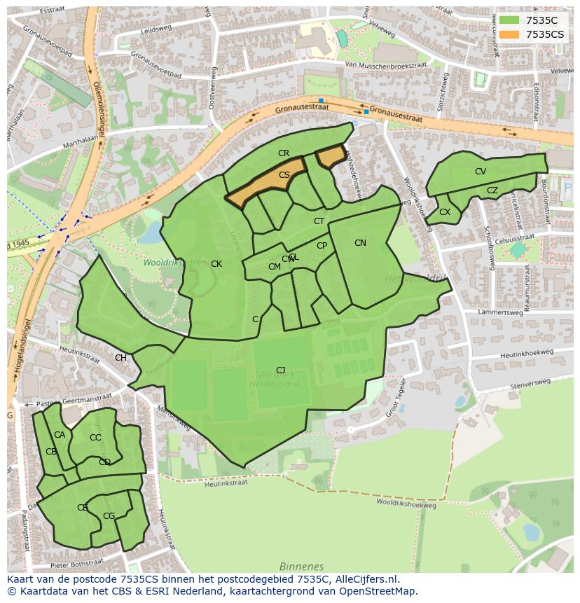 Afbeelding van het postcodegebied 7535 CS op de kaart.