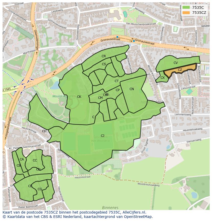 Afbeelding van het postcodegebied 7535 CZ op de kaart.
