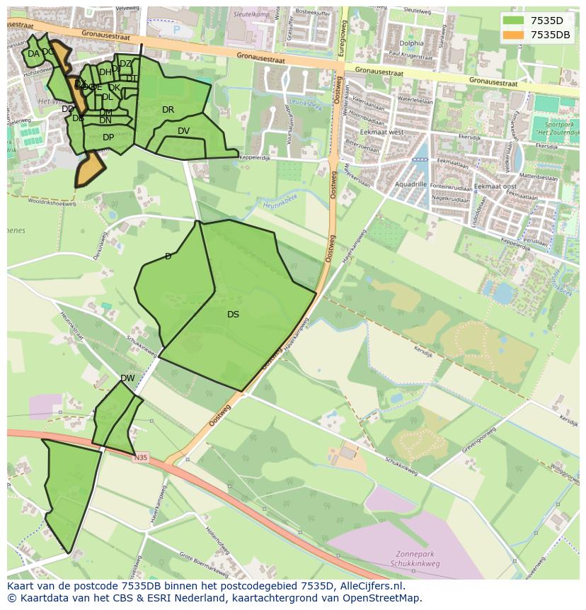 Afbeelding van het postcodegebied 7535 DB op de kaart.