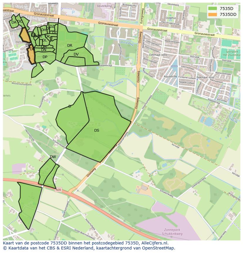 Afbeelding van het postcodegebied 7535 DD op de kaart.