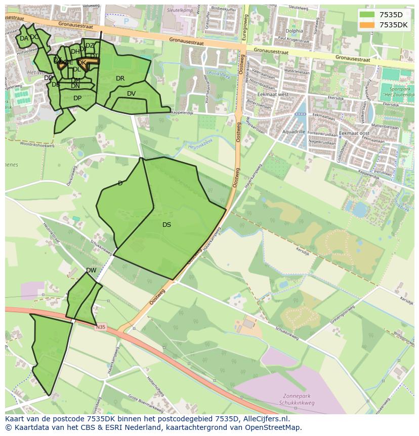 Afbeelding van het postcodegebied 7535 DK op de kaart.