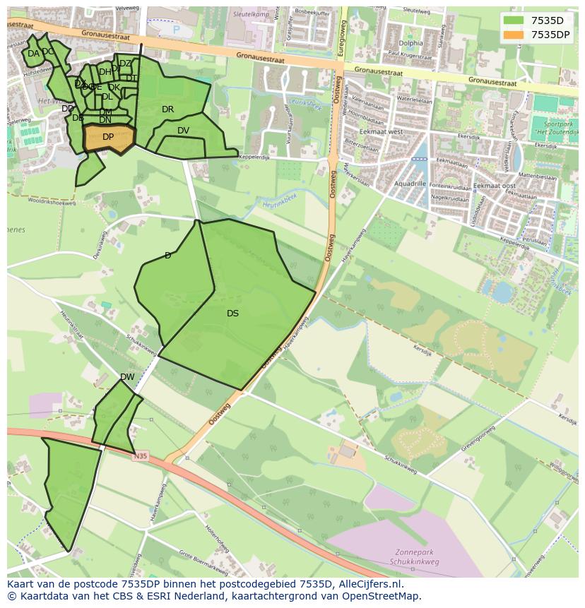 Afbeelding van het postcodegebied 7535 DP op de kaart.