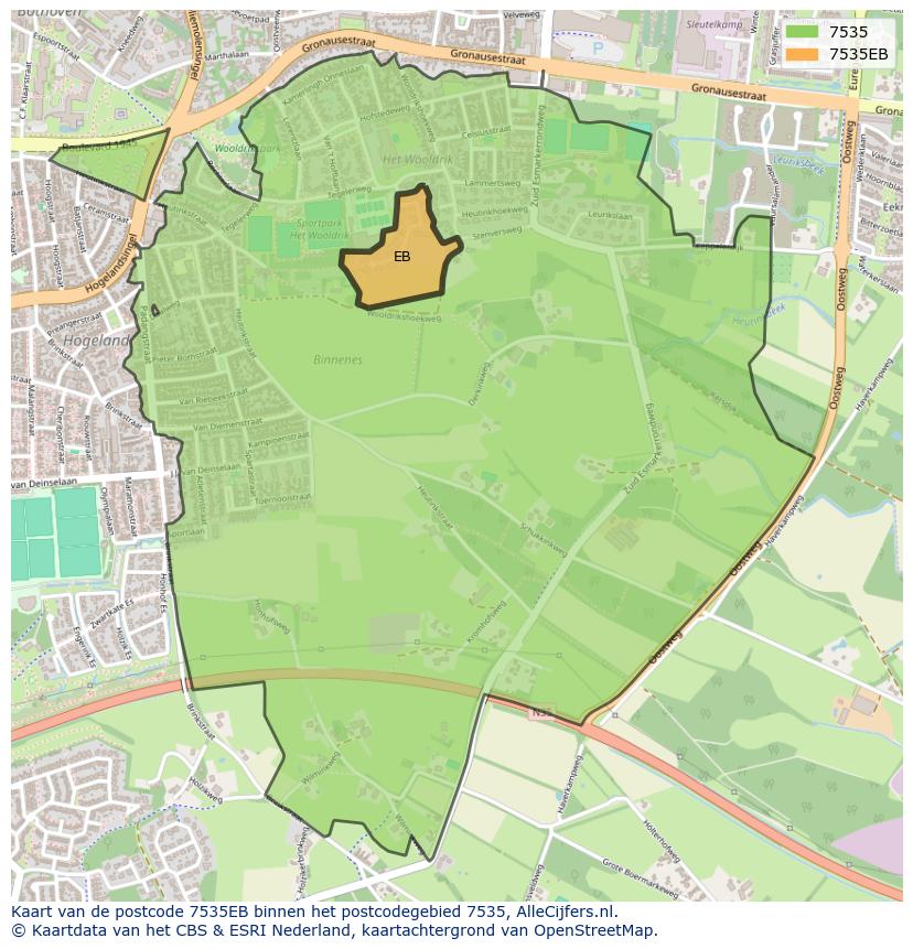 Afbeelding van het postcodegebied 7535 EB op de kaart.