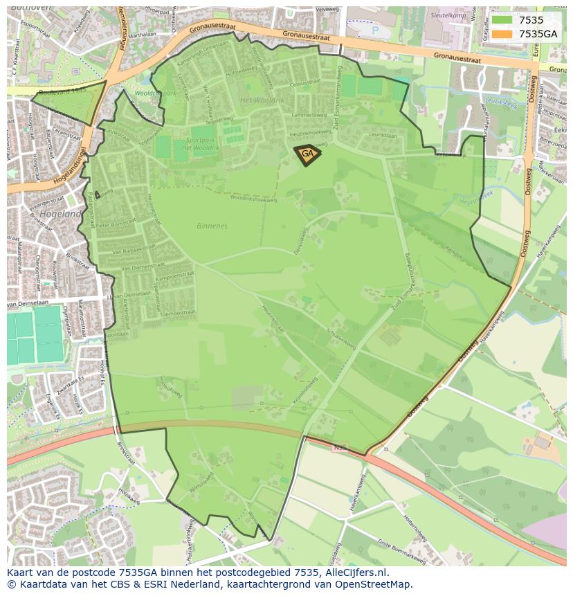 Afbeelding van het postcodegebied 7535 GA op de kaart.