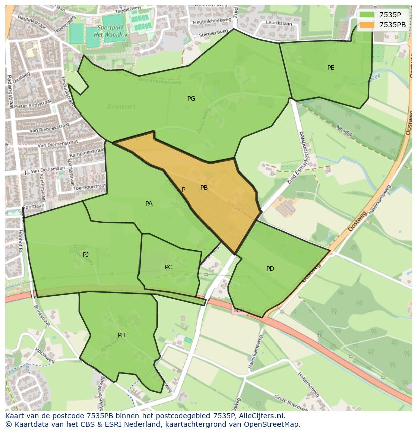 Afbeelding van het postcodegebied 7535 PB op de kaart.
