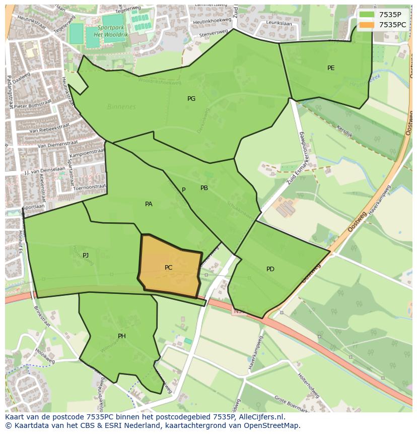 Afbeelding van het postcodegebied 7535 PC op de kaart.