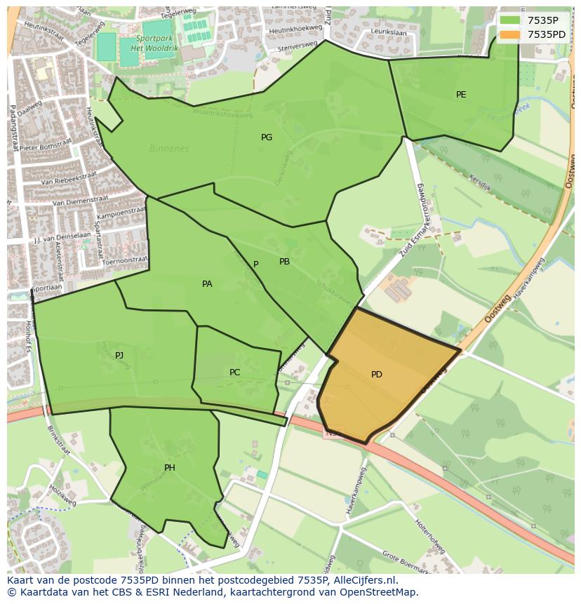 Afbeelding van het postcodegebied 7535 PD op de kaart.