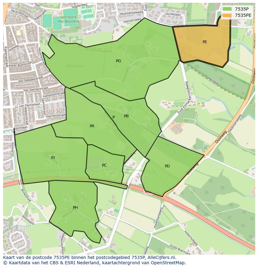 Afbeelding van het postcodegebied 7535 PE op de kaart.