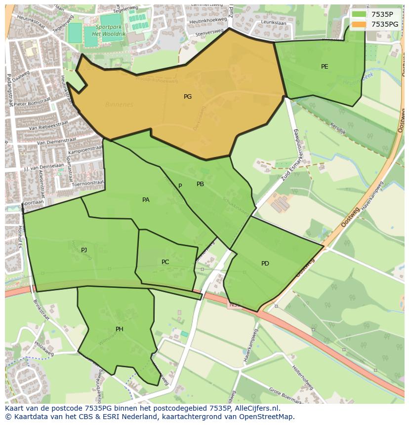 Afbeelding van het postcodegebied 7535 PG op de kaart.
