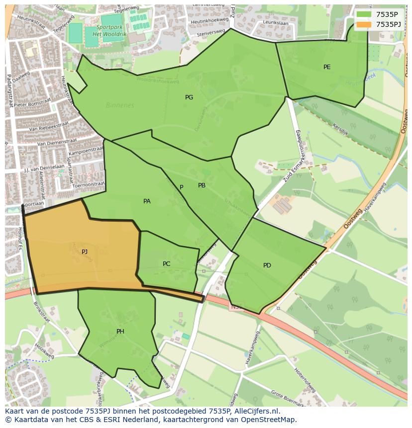 Afbeelding van het postcodegebied 7535 PJ op de kaart.