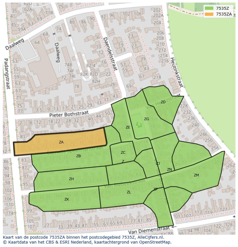 Afbeelding van het postcodegebied 7535 ZA op de kaart.