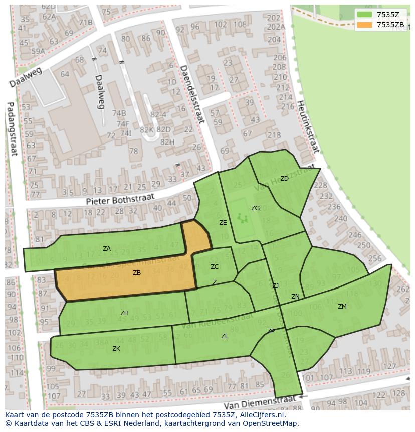 Afbeelding van het postcodegebied 7535 ZB op de kaart.