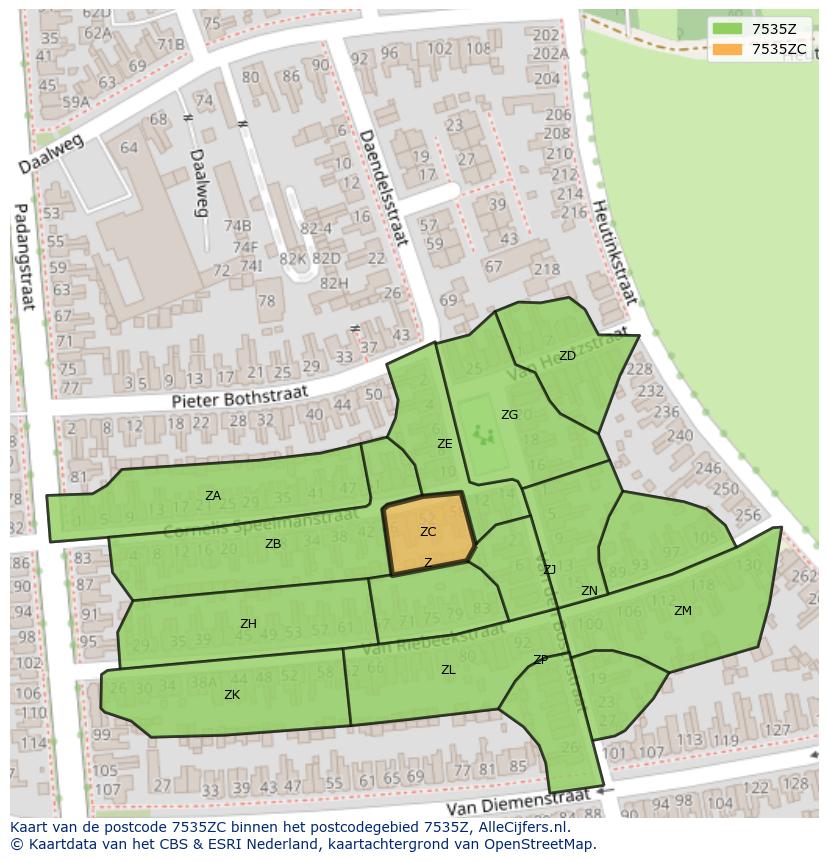Afbeelding van het postcodegebied 7535 ZC op de kaart.