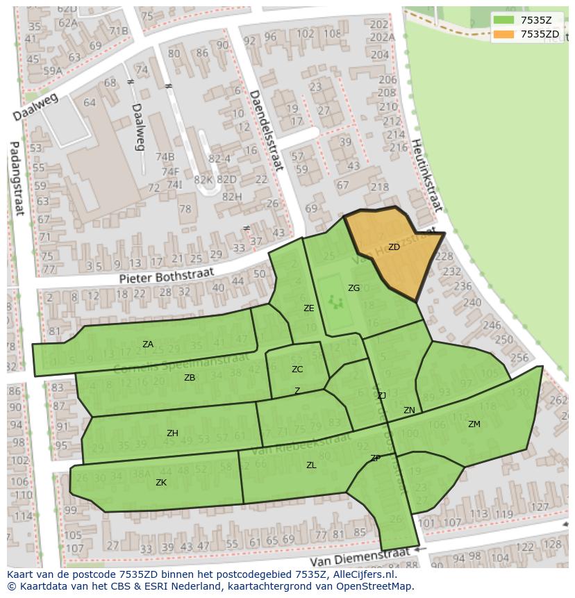 Afbeelding van het postcodegebied 7535 ZD op de kaart.