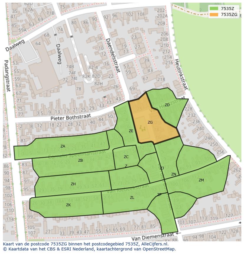 Afbeelding van het postcodegebied 7535 ZG op de kaart.