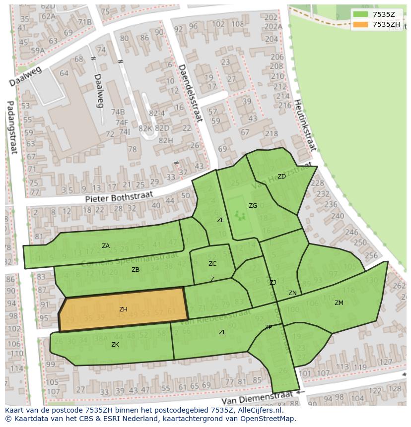 Afbeelding van het postcodegebied 7535 ZH op de kaart.