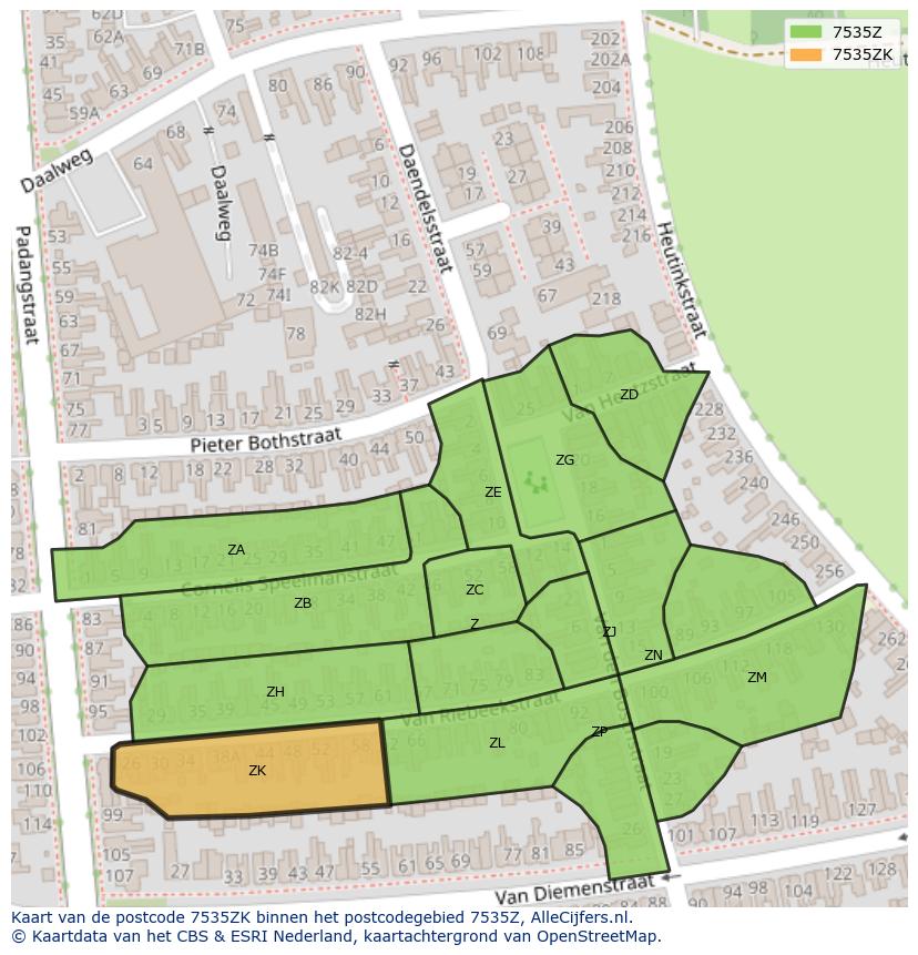 Afbeelding van het postcodegebied 7535 ZK op de kaart.