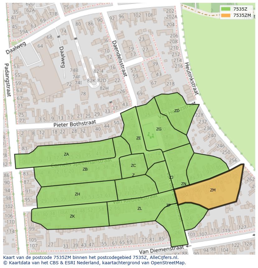 Afbeelding van het postcodegebied 7535 ZM op de kaart.