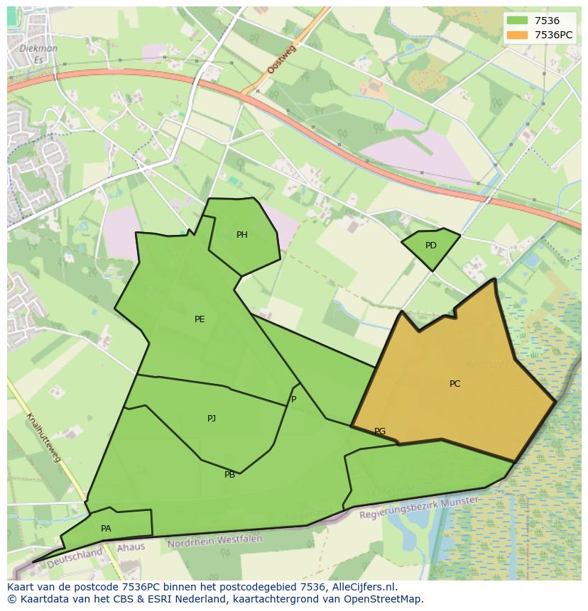 Afbeelding van het postcodegebied 7536 PC op de kaart.
