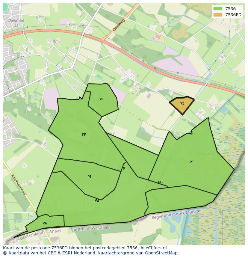 Afbeelding van het postcodegebied 7536 PD op de kaart.
