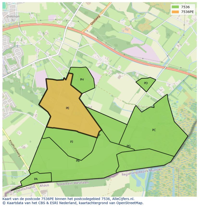 Afbeelding van het postcodegebied 7536 PE op de kaart.