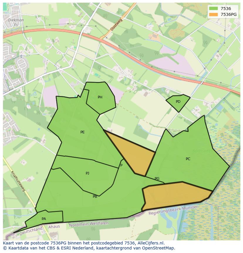 Afbeelding van het postcodegebied 7536 PG op de kaart.