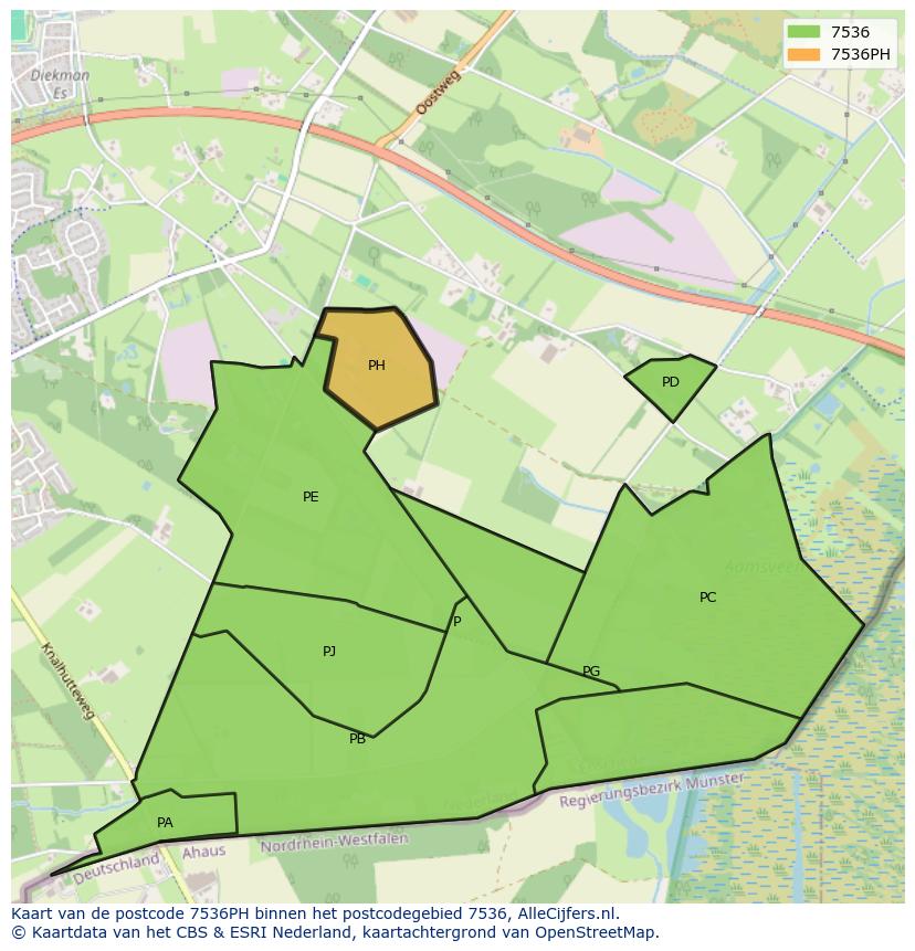 Afbeelding van het postcodegebied 7536 PH op de kaart.