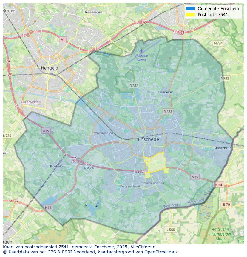 Afbeelding van het postcodegebied 7541 op de kaart.