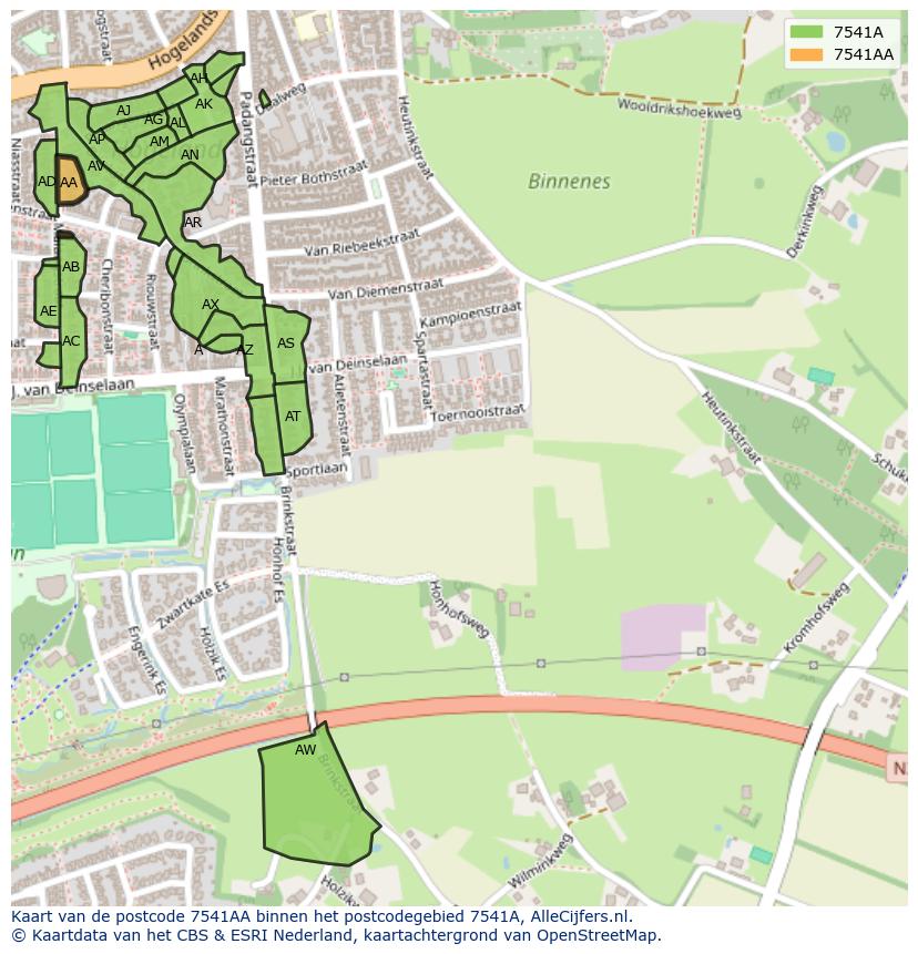 Afbeelding van het postcodegebied 7541 AA op de kaart.