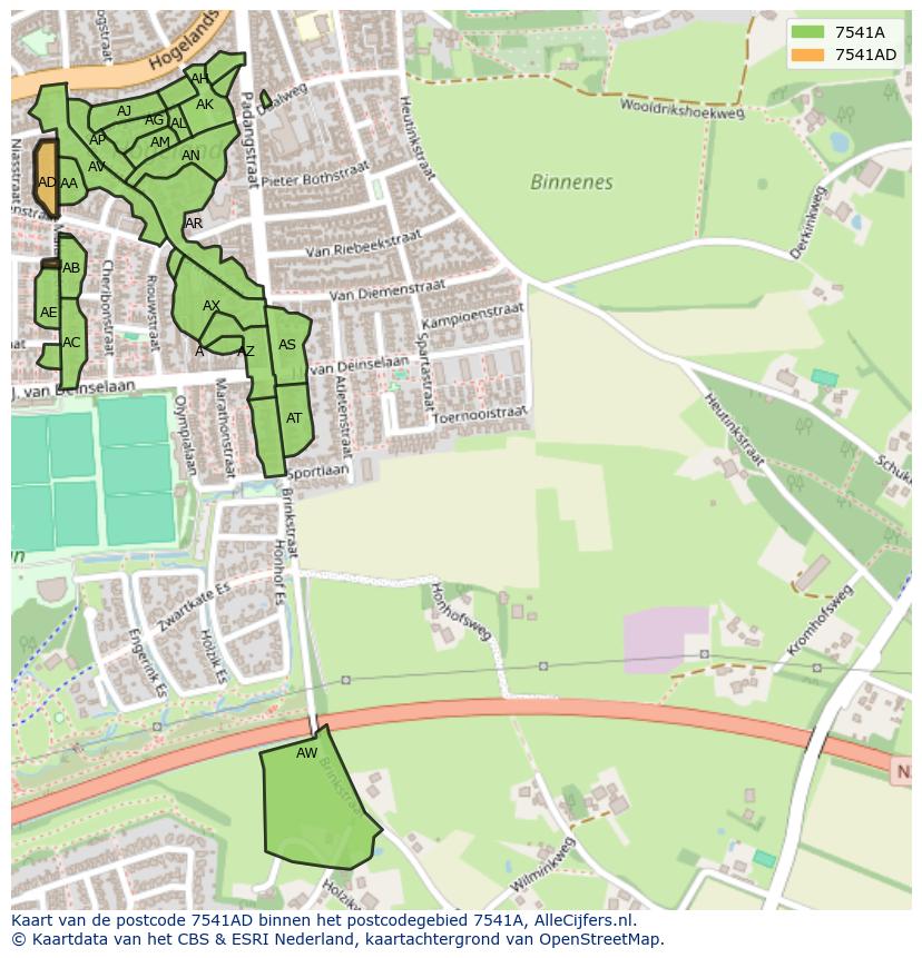 Afbeelding van het postcodegebied 7541 AD op de kaart.