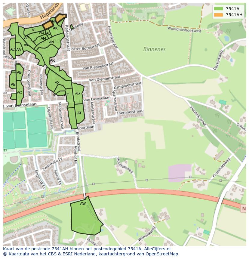 Afbeelding van het postcodegebied 7541 AH op de kaart.