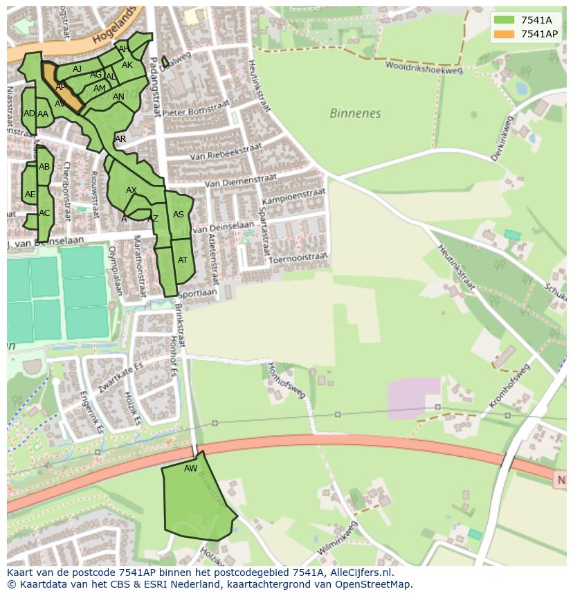 Afbeelding van het postcodegebied 7541 AP op de kaart.
