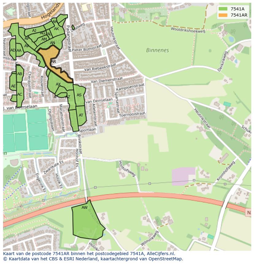 Afbeelding van het postcodegebied 7541 AR op de kaart.