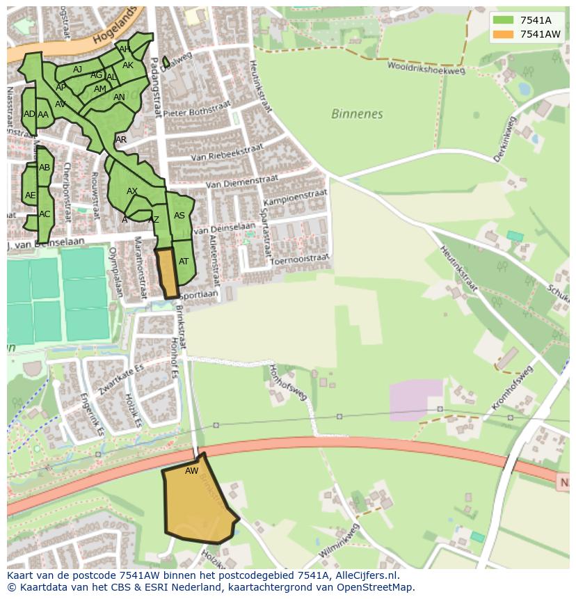 Afbeelding van het postcodegebied 7541 AW op de kaart.