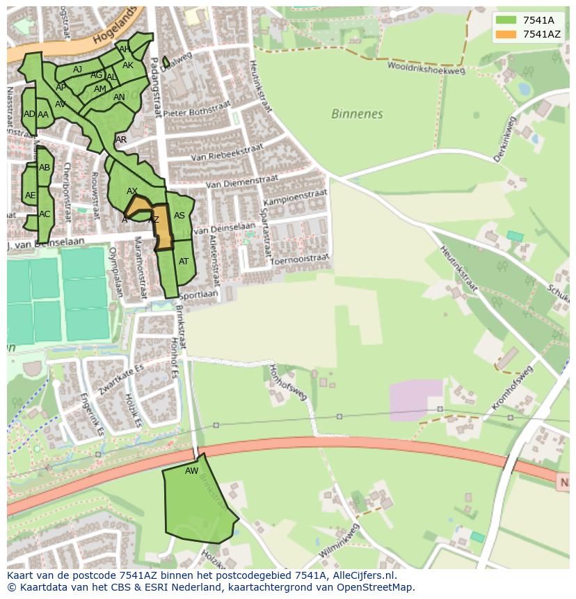 Afbeelding van het postcodegebied 7541 AZ op de kaart.