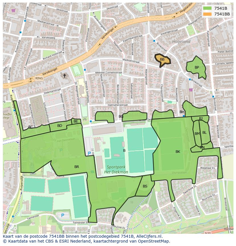 Afbeelding van het postcodegebied 7541 BB op de kaart.