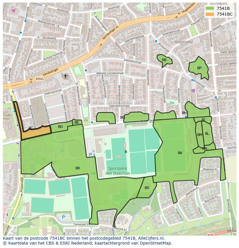 Afbeelding van het postcodegebied 7541 BC op de kaart.