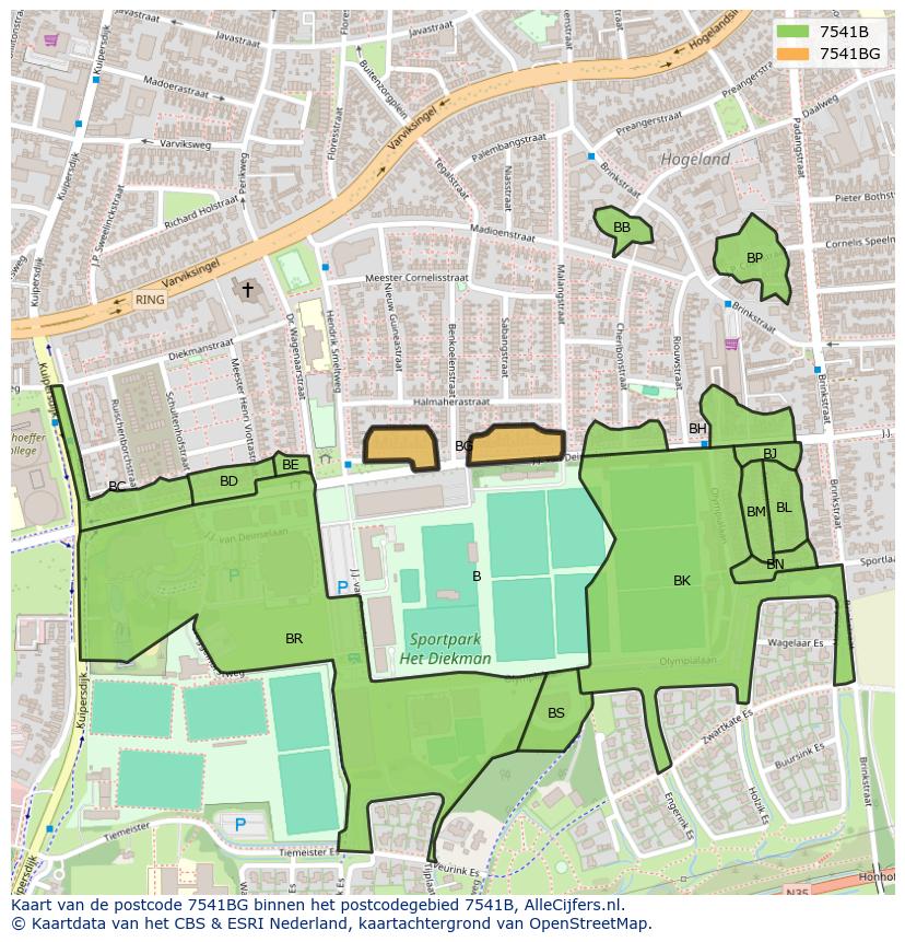 Afbeelding van het postcodegebied 7541 BG op de kaart.