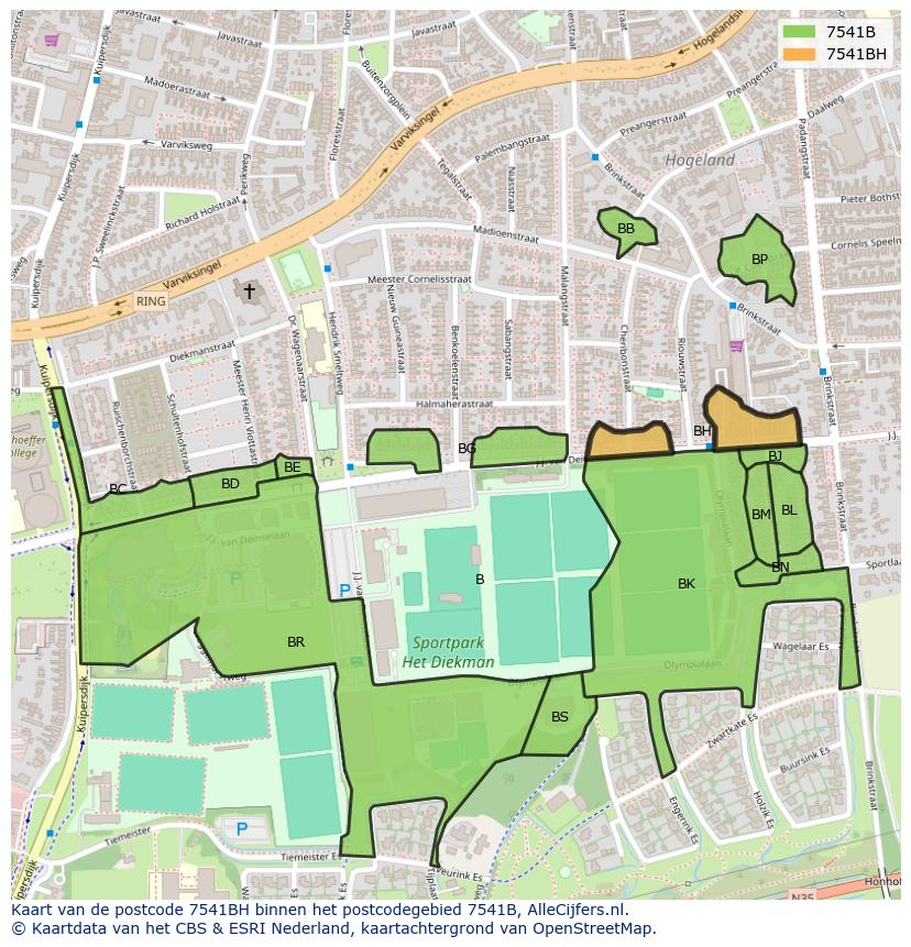 Afbeelding van het postcodegebied 7541 BH op de kaart.