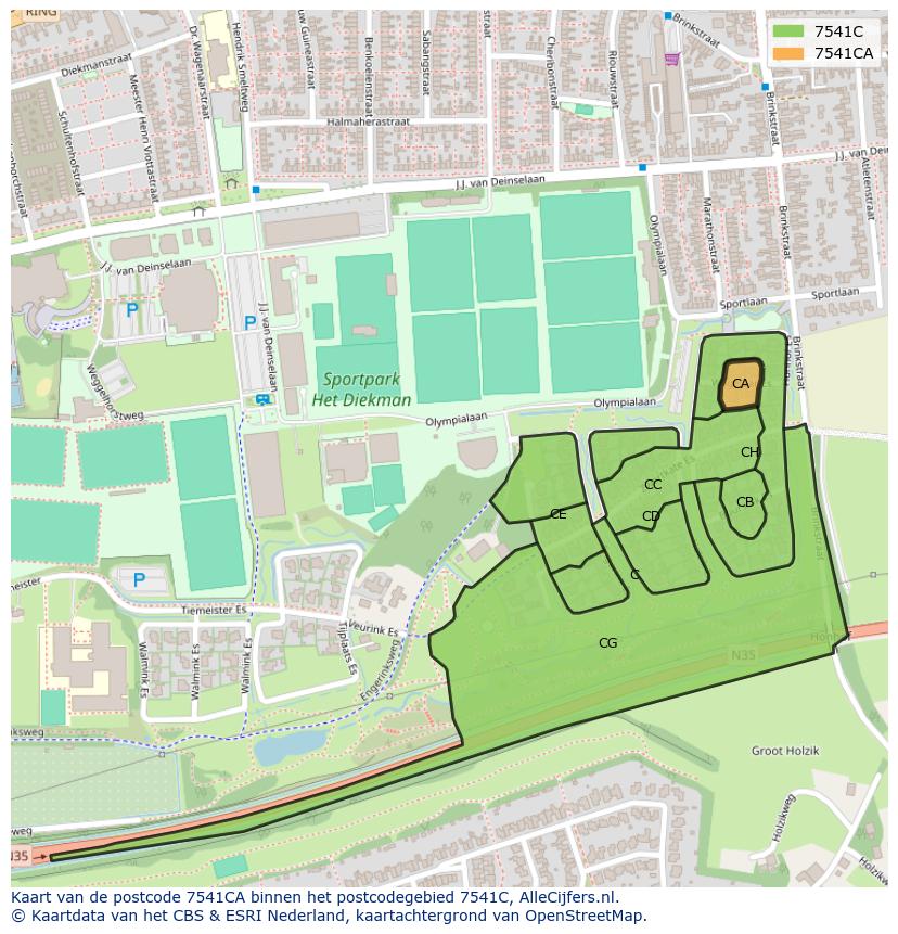 Afbeelding van het postcodegebied 7541 CA op de kaart.